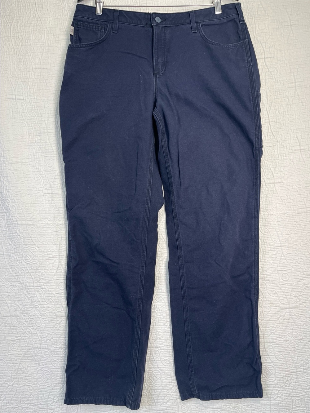 Carhartt WFRB 159 Pants 14x34 Flame Resistant Loose Fit Navy Blue Canvas Jeans